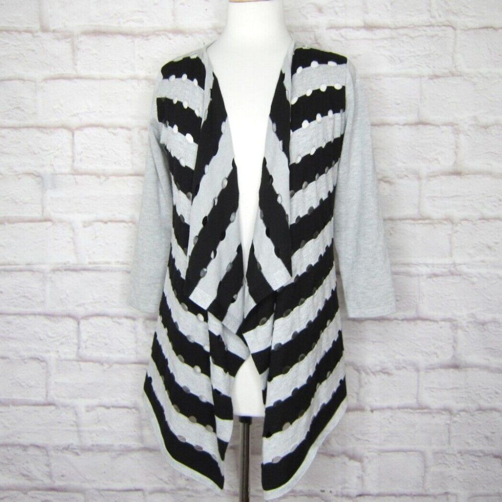 Neiman Marcus Womens Knit Open Front Cardigan Gray and Black Size Small